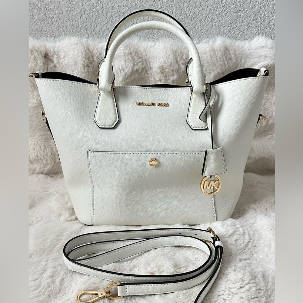 Michael Kors White Tote with Gold Accents